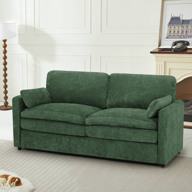 69" Modern Soft Couch With Upholstered Cushion, Chenille Sofa With 2 Well-Filled Pillows, 2-Seat Sofa For Living Room, Bedroom