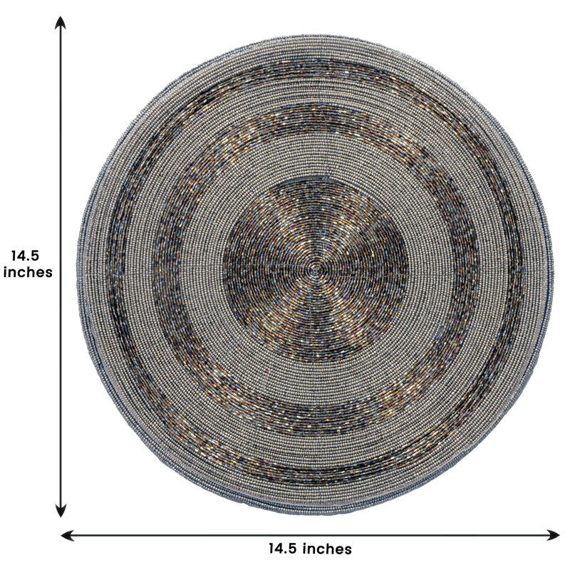 Penman Handmade Round Beaded Placemats Set of 4 – 14-inch Scratch-Resistant Table Decor Christmas Gift, Silver