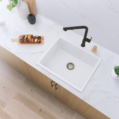 22 in. x 17.5 in. Granite Composite, White Single Bowl Undermount or Drop-In Kitchen Sink