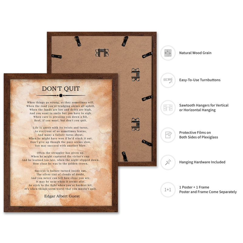 Don't Quit No1, Poster, 16"H x 20"W, Brown Framed
