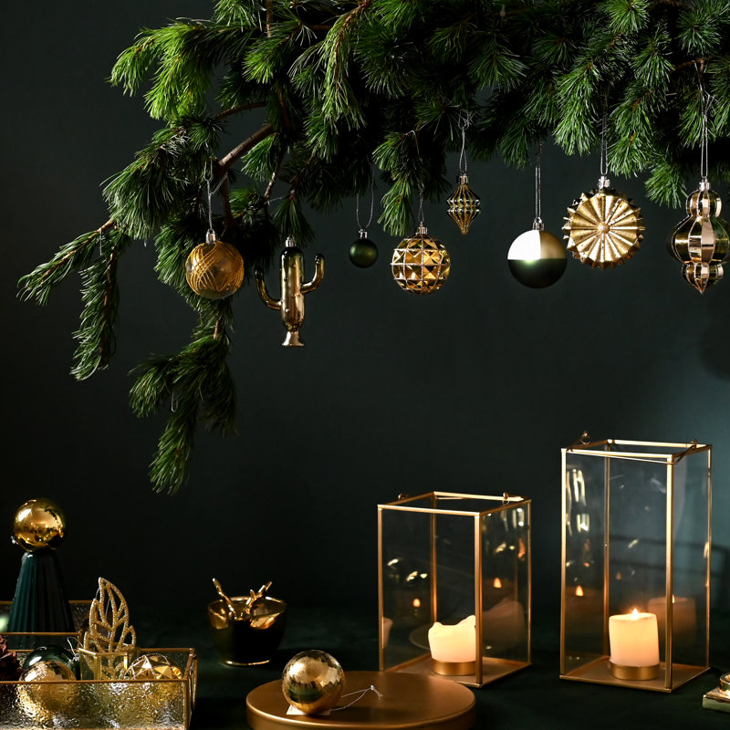 100ct Green and Gold Shatterproof Plastic Christmas Ornaments Set