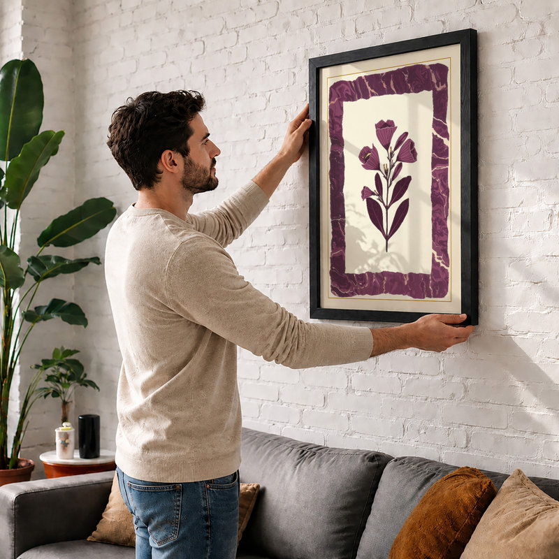 Framed Purple Bloom Botanical - Framed Print, A2 - 59.4 x 42.0 cm, Black