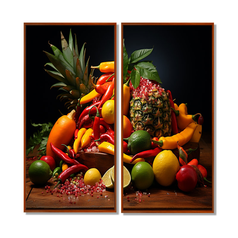 Caraïbes, fruits II - art mural traditionnel, H 20 po x l 24 po, Reproduction encadrée sans passe-partout, Brun