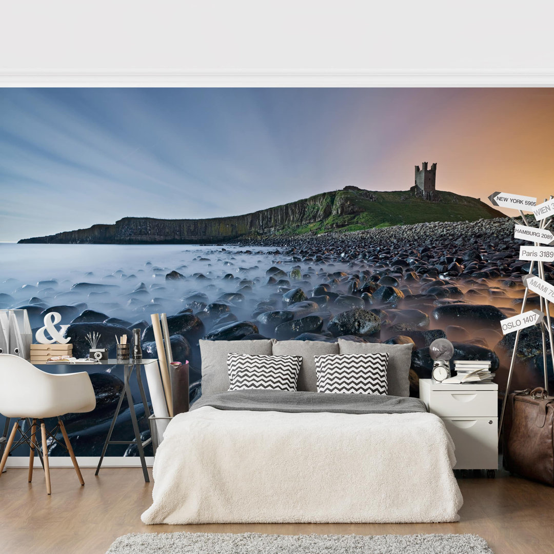 Sunrise with Fog at Dunstanburgh Castle 2.55m x 3.84m Textured Matte Peel & Stick Wall Mural