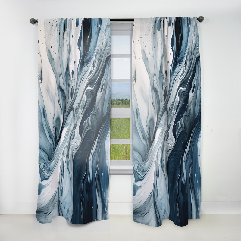 Rideau en velours abstrait bleu et gris Elixir III - 1 panneau, L 52 po x L 84 po