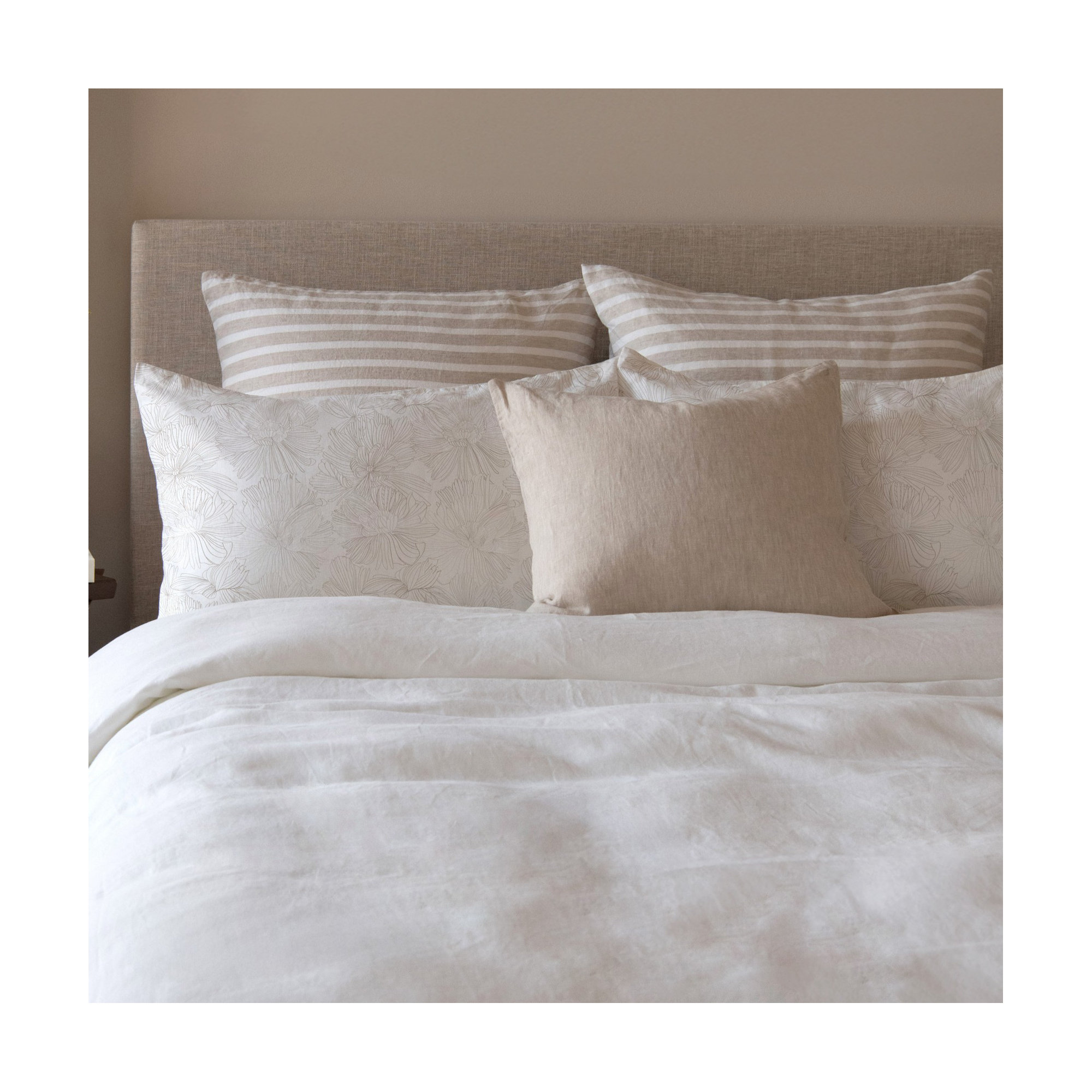 100% French Linen Pillowcase Set, Standard Pillowcase, Cream/Putty Floral