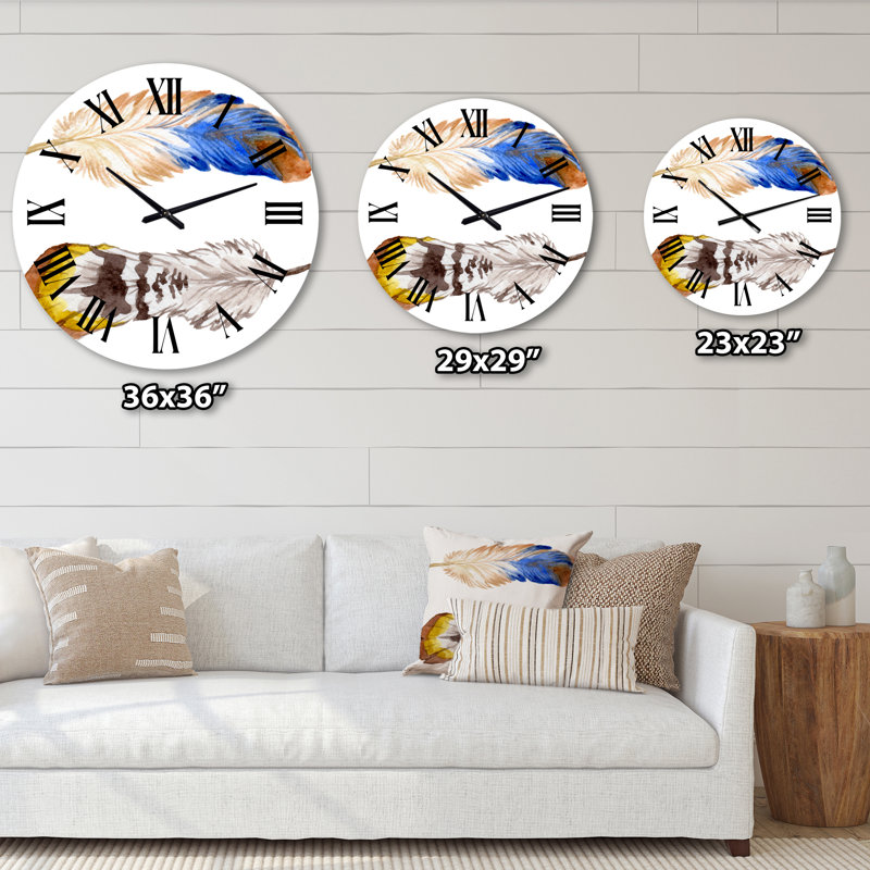 Ensemble de plumes colorées Boho III - horloge murale bohémienne et éclectique, Surdimensionné