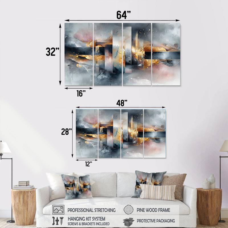 Geometric Ink Pulse III - Constructivism Wall Decor - Art mural moderne, 4, H 28 po x l 48 po