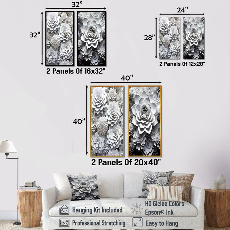 Minimalisme noir et blanc succulent - ensemble de 2 décorations murales succulentes, H 28 po x l 25 po, Toile tendue