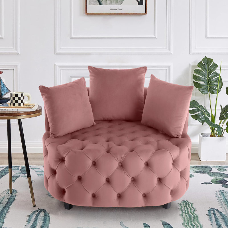 Fauteuil demi-tonneau en velours 36,6 po Keoka, Velours rose