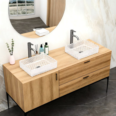 Lavabo vasque rectangulaire en verre trempé blanc pour salle de bain, texture diamant, bonde escamotable, standard 1,75 po Ouverture de la bonde, salle de bain idéale au-dessus du comptoir en verre, lavage confortable,