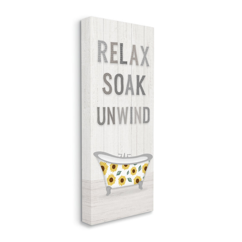 «Relax Soak Unwind Bathroom» par Natalie Carpentieri, H 30 po x l 13 po, Toile tendue