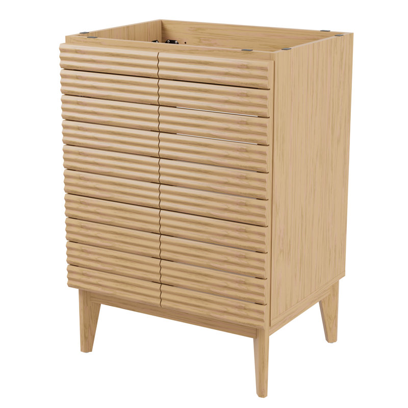 Meuble-lavabo de salle de bain à 2 tablettes en lattes de bois linéaire l 26 po x P 18 po x H 33 po Calandre (lavabo non inclus), chêne
