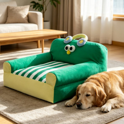 Canapé-lit pour animal de compagnie en peluche avec coussins latéraux surélevés, coussin pour chien détachable et amovible