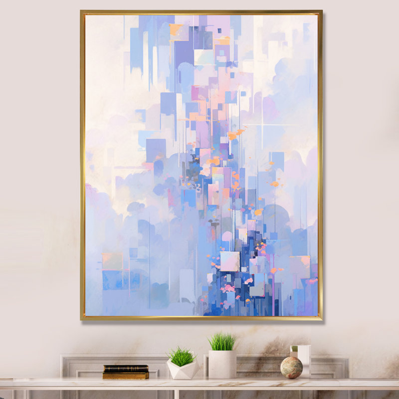 " Turquoise Pink Interlocking Perspectives ", Gold Floater Framed, 40" H x 30" W x 1.5" D