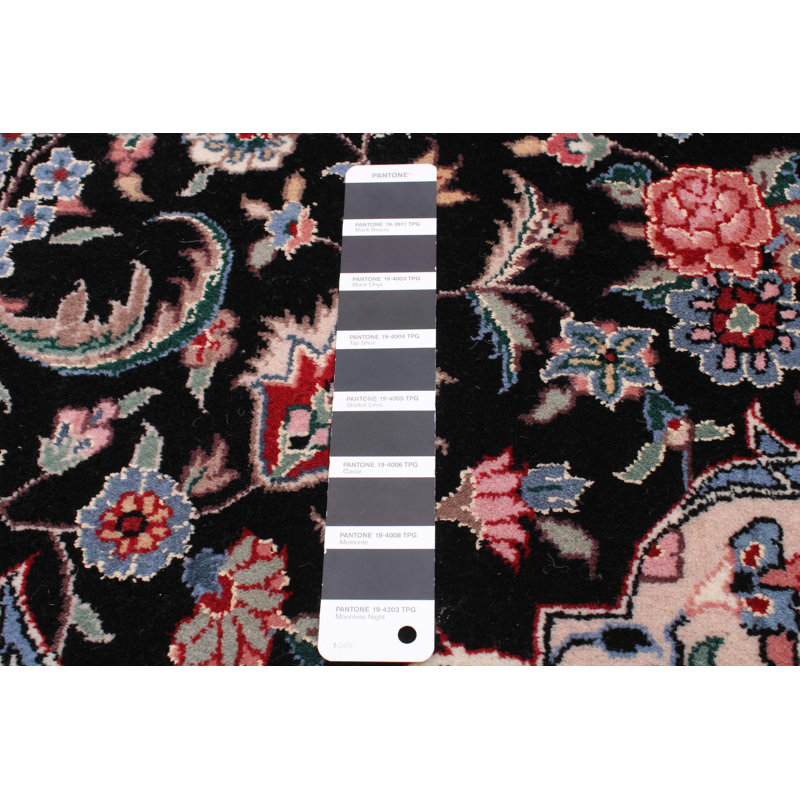 Tapis noir en laine noué à la main de conception unique 6 pi 2 po x 9 pi New Age