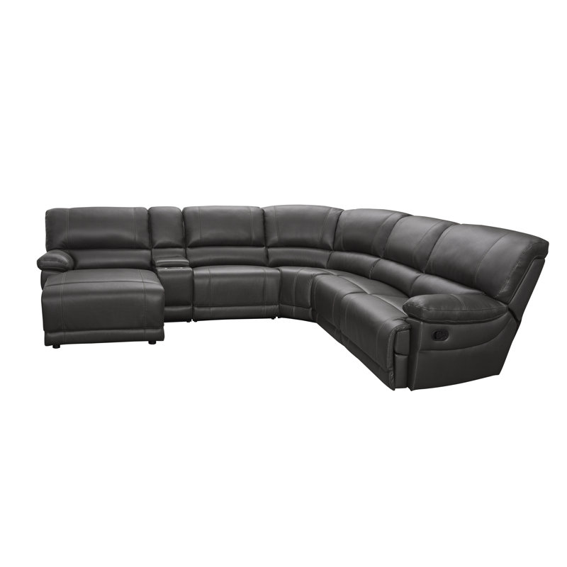 Canapé modulaire inclinable de gauche en similicuir de 119 po Volker, Faux cuir gris