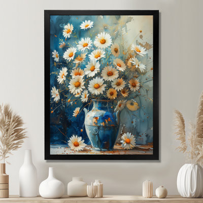 Bleu et blanc nature morte fleurs dans un vase I - marguerites Wall Art Living Room
