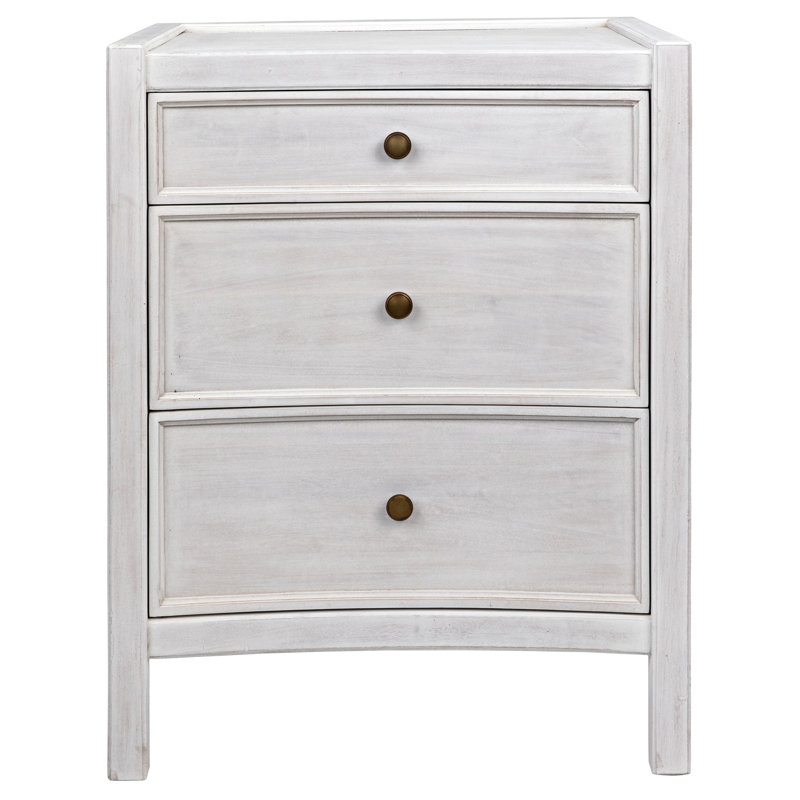 Hampton 3 - Drawer Solid Wood Nightstand, White Wash