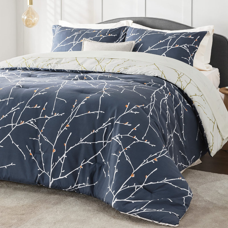 Bedsure Bed in a Bag - Reversible Flroal & Plant Pattern Printed with Comforters, Sheets, Pillowcases & Shams