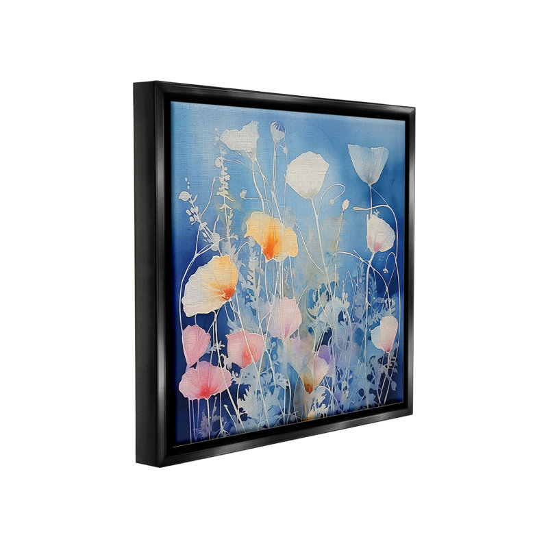 «Tranquil Blue Poppies Floater Frame» sur, H 25 po x l 25 po, Cadre flottant noir de jais