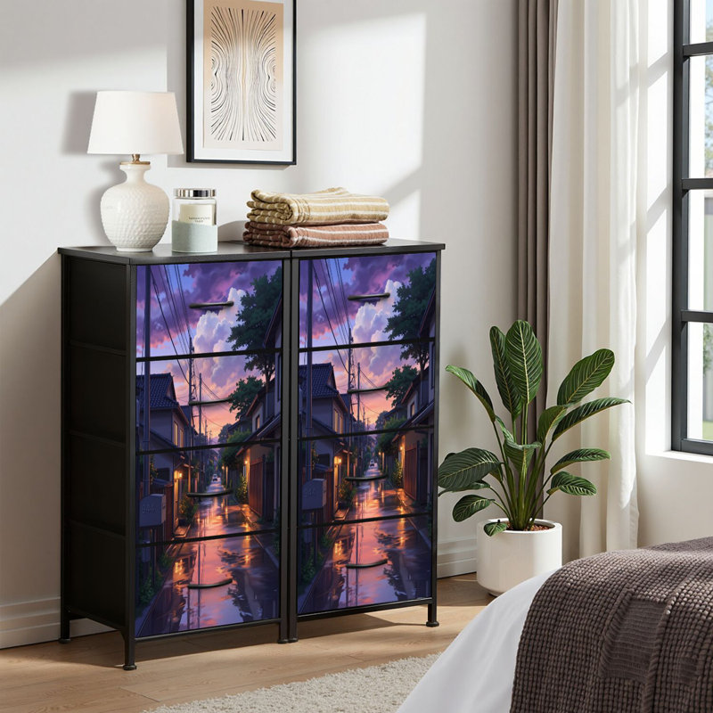 4 Drawer Dresser for Bedroom, Narrow Chest of Drawers, Wooden Top and Study Iron Frame 18"x37.5"-(WxH)