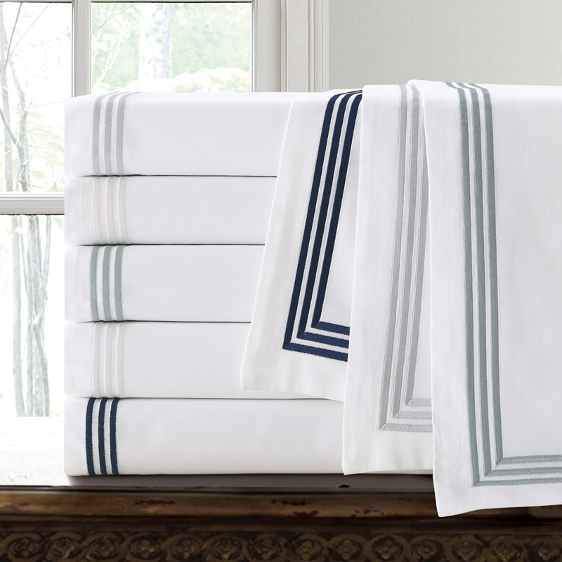 Three Line Hotel Sateen Striped Sheet Set, Queen, Black