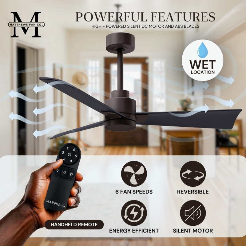 Alessandra Outdoor Downrod Ceiling Fan, Matte Black, Textured Bronze