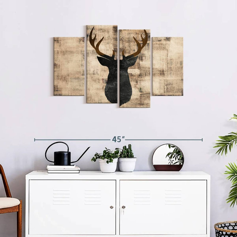 Ensemble de 4 décorations de cerfs sur toile, H 22 po x l 36 po x P 1 po