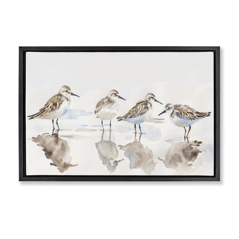  «Sandpipers Shore Reflection Floater» par Petal Prints Design, Cadre flottant noir de jais, H 17 po x l 25 po