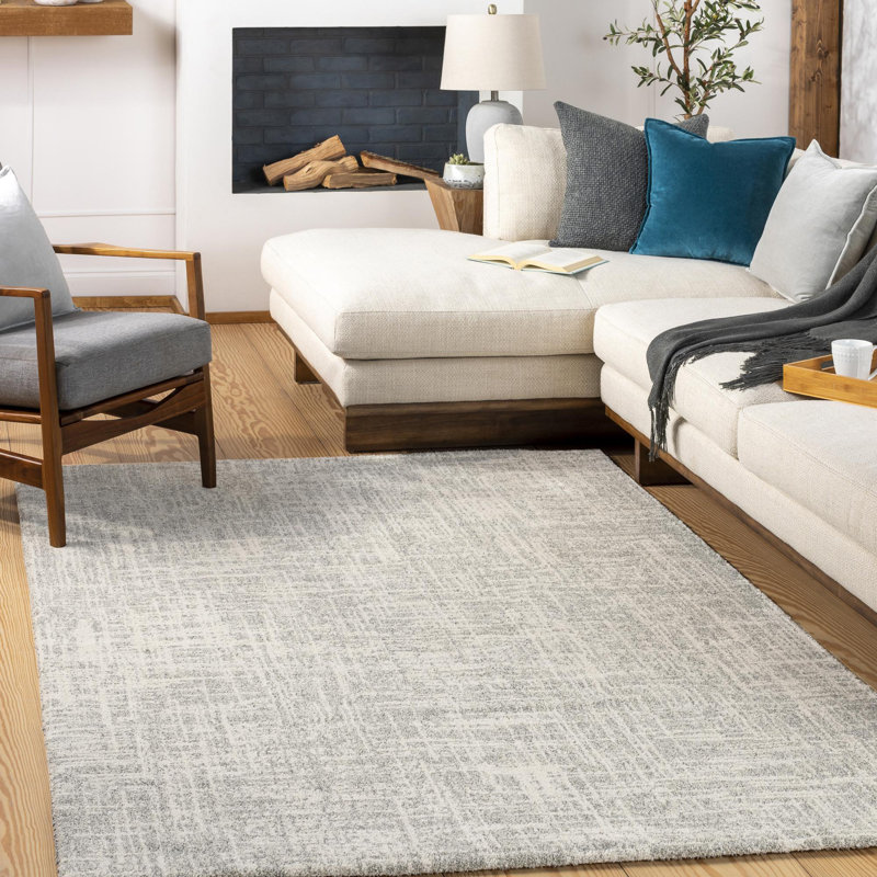 Baucom Abstract Light Gray/Ivory Area Rug, Rectangle 9' x 12'