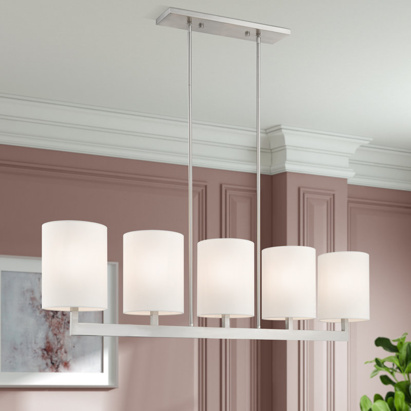 Luminaire suspendu linéaire à 5 lumières pour îlot de cuisine Matiana, Nickel brossé