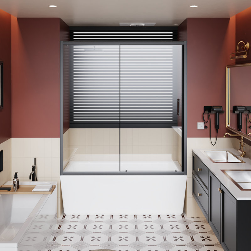 60 In W Single Sliding Shower Door For Bathroom, 1/5 Inch Clear Tempered Glass, Black Aluminum Frame, Silent And Safe Slide, Reversible Layout Options X 62 H Glass Door, Aluminum, Stainless Steel
