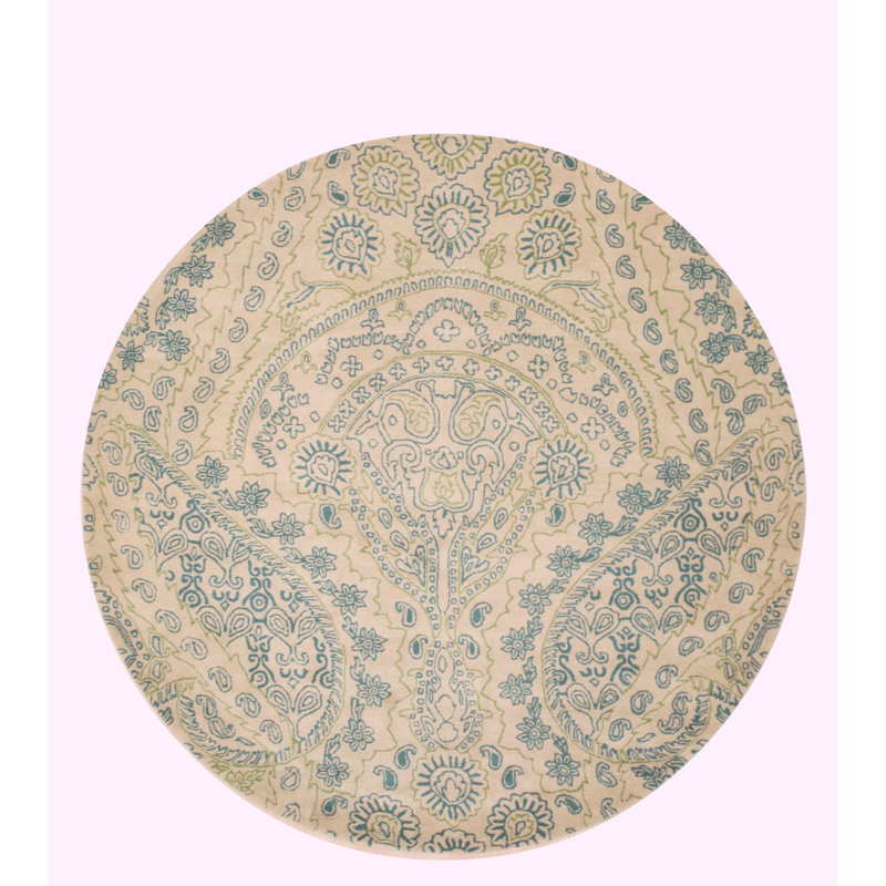 Beautiful Alluring Green Hand Tufted Wool Transitional Paisley Area Rug, Round 6'