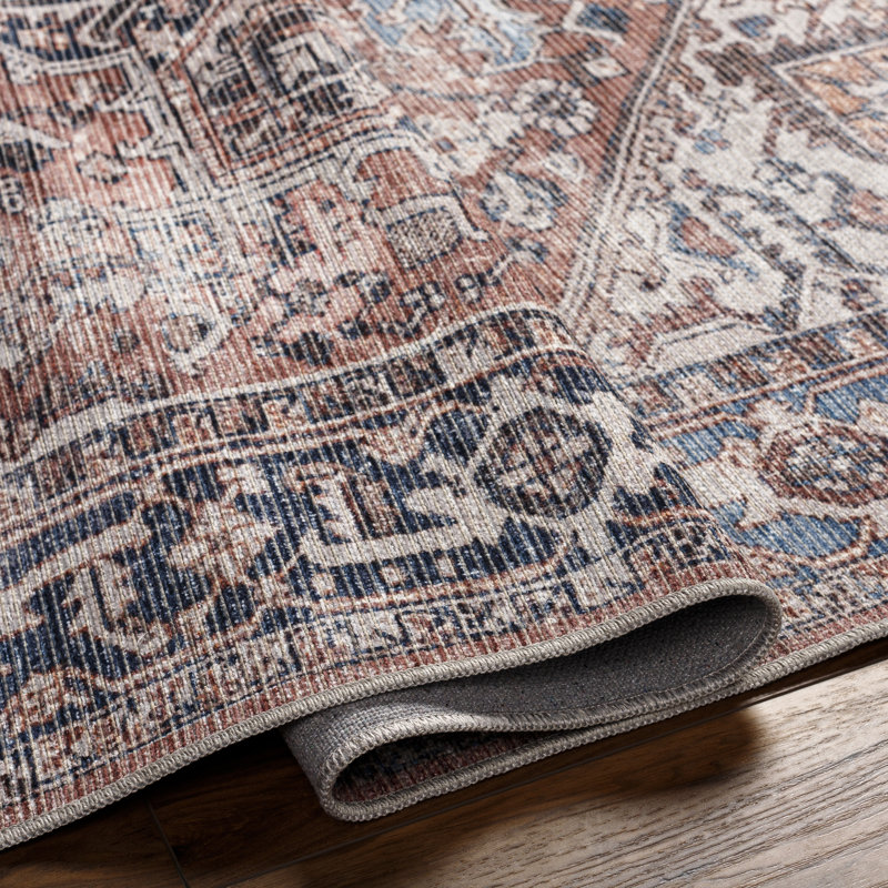 Orhideja Oriental Machine Woven Area Rug in Blue/Red, Runner 2'7" x 10'