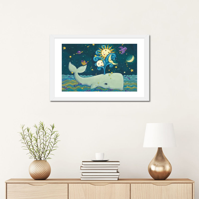 «Sunny Whale» par Viv Eisner - impression, Blanc, H 16 po x l 24 po x P 1 po, Papier encadré blanc