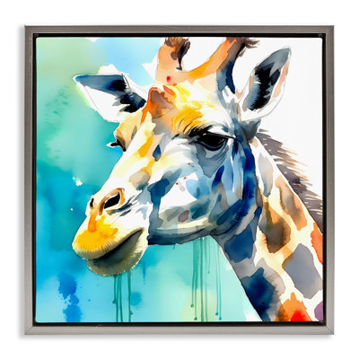 «Girafe with Blue Splash», art mural encadré sur toile flottante par Walker Noble
