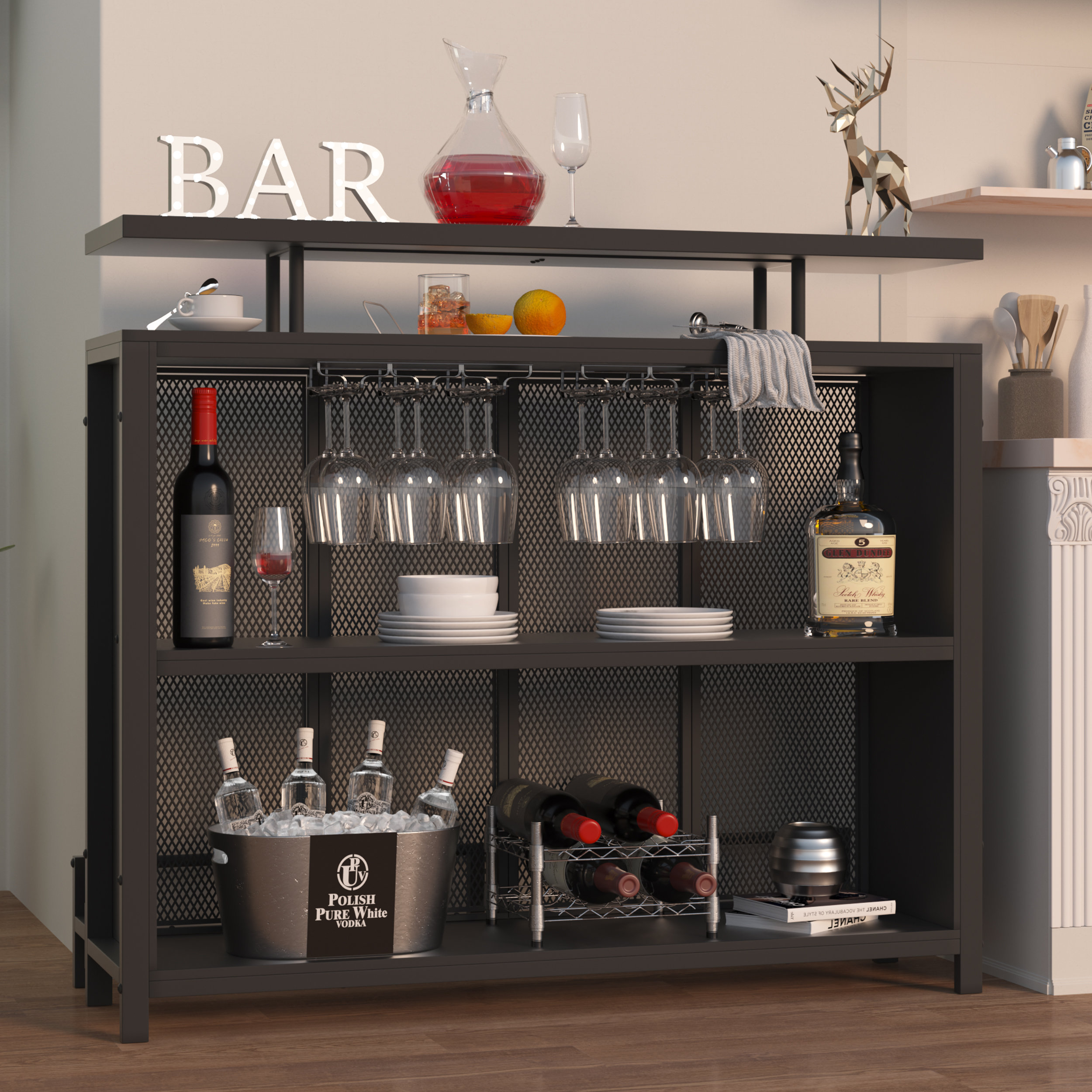 Mobile Bar Canister Cabinet Mini Bar Whiskey Wine Can Organizer Min