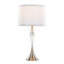 Lampe de table contemporaine 28 "en cristal transparent, nickel brossé et abat-jour en lin blanc avec bordure argentée - ensemble de 2