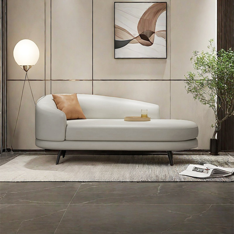 Chaise longue à pieds en métal - Confort spacieux, Accoudoir à gauche (vu de face), Beige