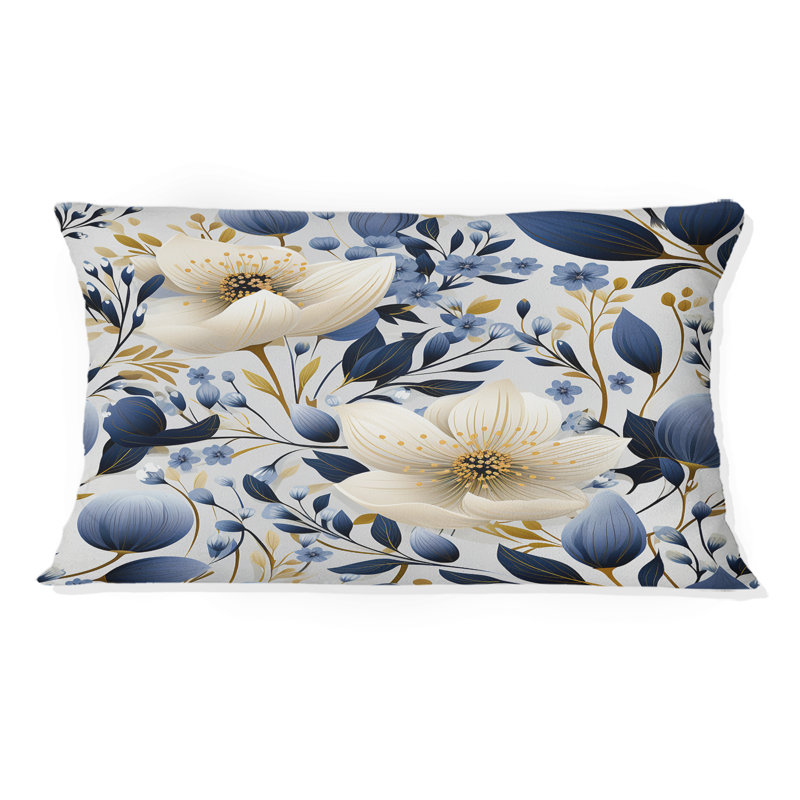 Oreiller imprimé floral bleu et blanc