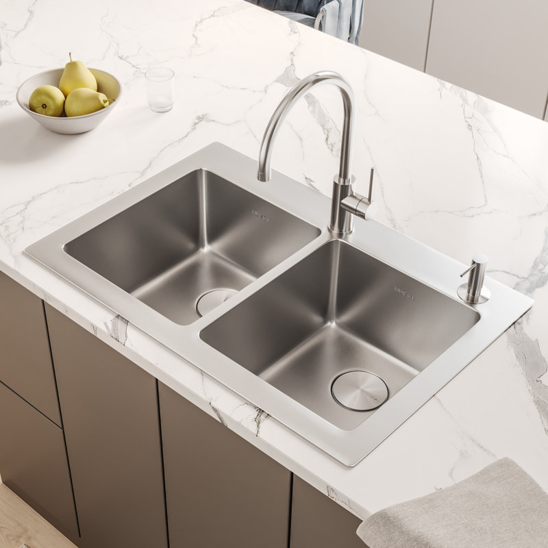Ruvati 37" Stainless Steel Double Bowl Drop-In Kitchen Sink