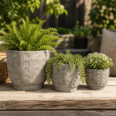 Patterned Gingham Pattern Terracotta Flower Pots for Home or Patio- Rustic Indoor and Outdoor Planters for Living Room Decor - Set of 3, 10", 7", 6"