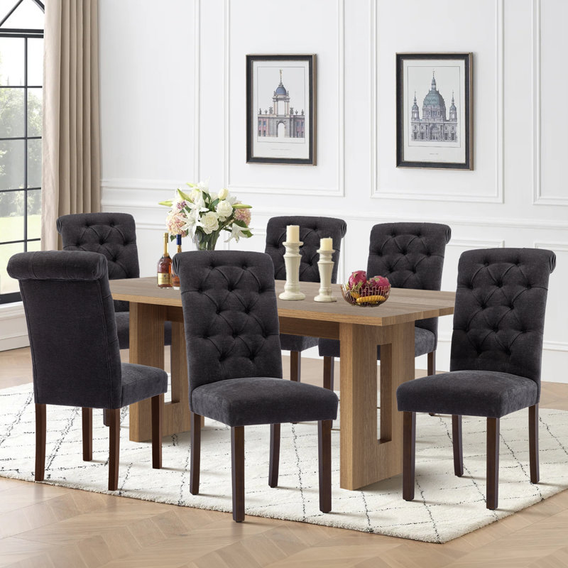 Bookout Tufted Wooden Dining Side Chairs, Black