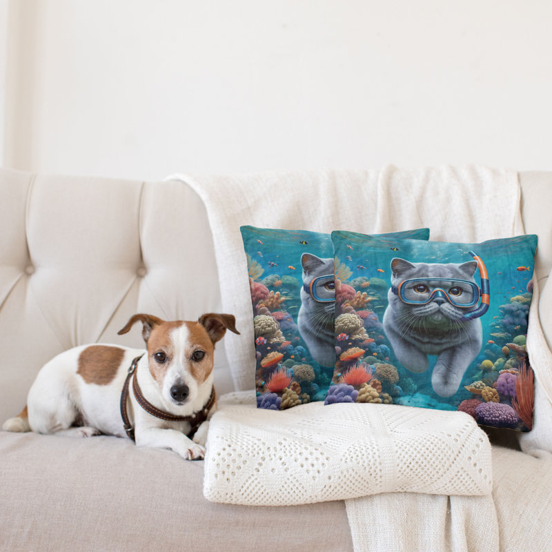 429460_Ambesonne Housse de coussin nautique 2Pack Diver Cat in the Ocean, H 24 po x l 24 po