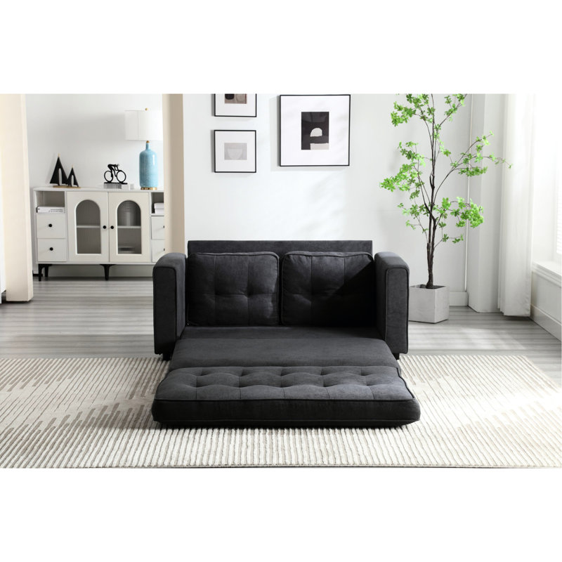 Futon-lit peu encombrant, canapé convertible avec coussin moelleux, velours gris pour lit de chambre à coucher, sac de rangement latéral en tissu gris