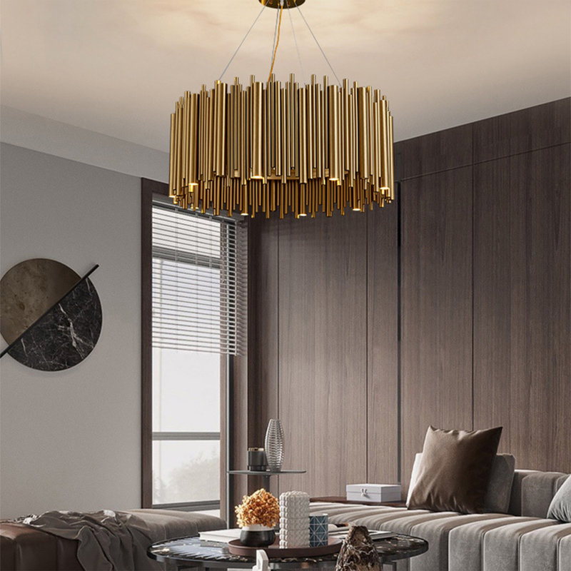 Lorriane 1-Modern Copper and Stainless Steel Cylinders Chandelier - Stylish Ceiling Lamp for Bedroom, Living Room, Dining Room, and Restaurant Lighting