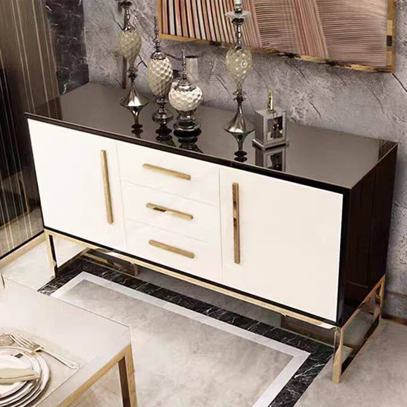 Armoire d'appoint avec rangement de style luxueux, H 33,46 po x l 70,86 po x P 15,75 po, Or / noir / blanc