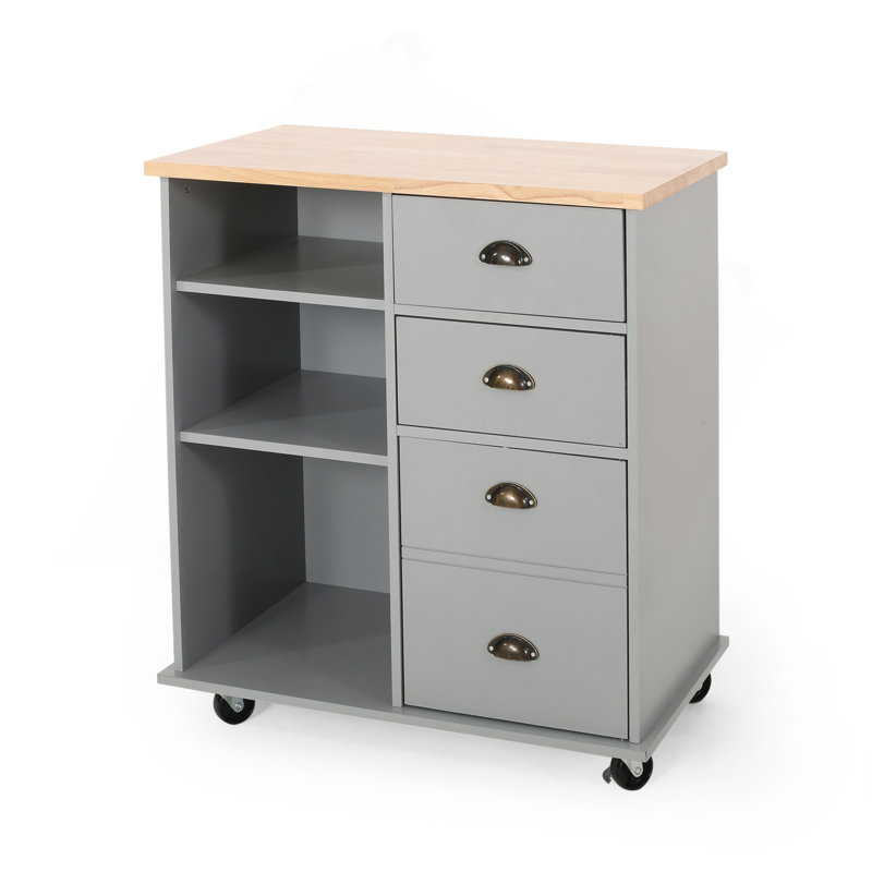 Provence Kitchen Cart with 2 Drawers and 1 Door, Gray