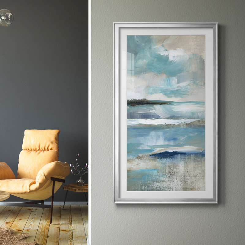 Distant Drama I - Peinture sur toile encadrée, H 26,5 po x l 36,5 po x P 1,5 po, Argent